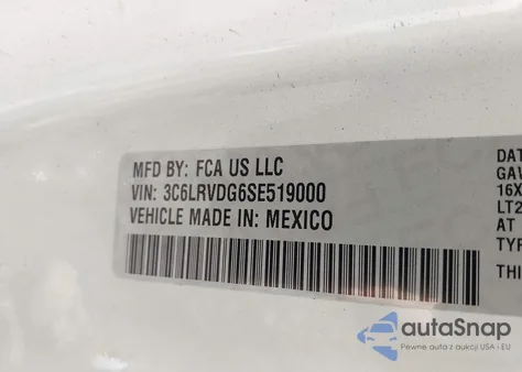 2025 Ram Promaster 2500 Tradesman High Roof 159 Wb W/Pass Seat из США, поврежденный, VIN 3C6LRVDG6SE519000
